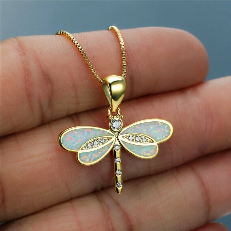 Buzzelle - Gold Dragonfly Necklace with Enchanting Opal
