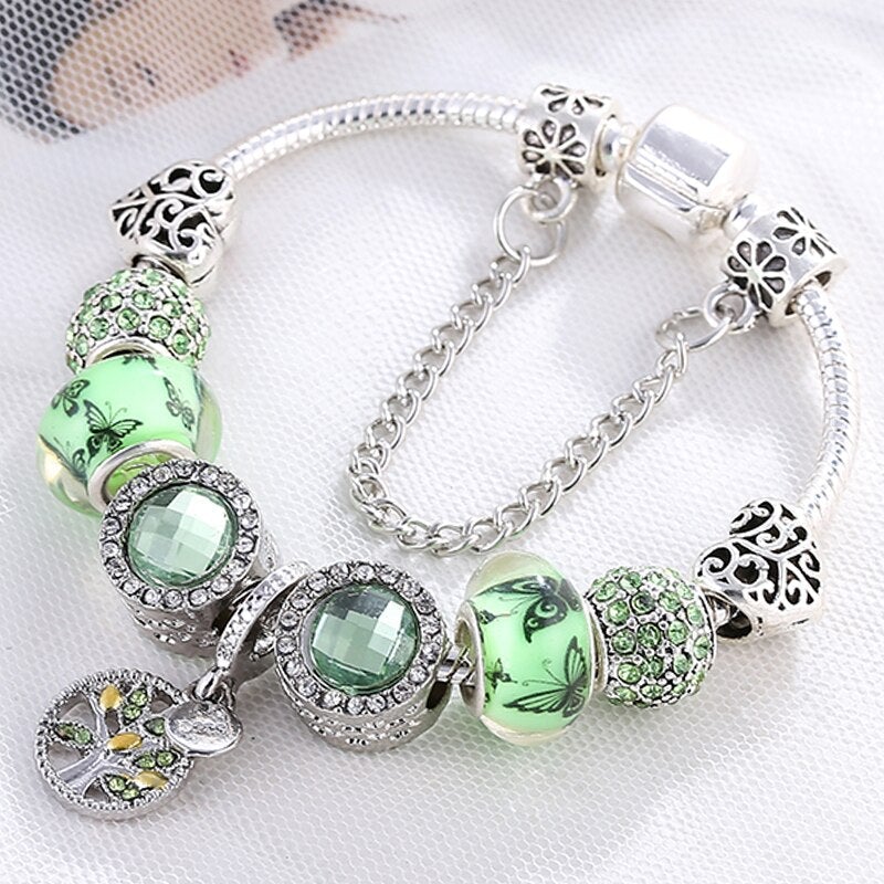 Isla - Sterling Silver Bracelet with Sparkling Green Crystals