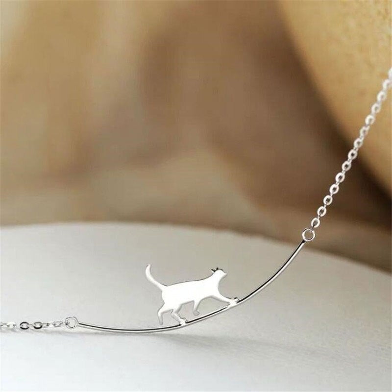 Felina - Elegant Silver Climbing Cat Necklace