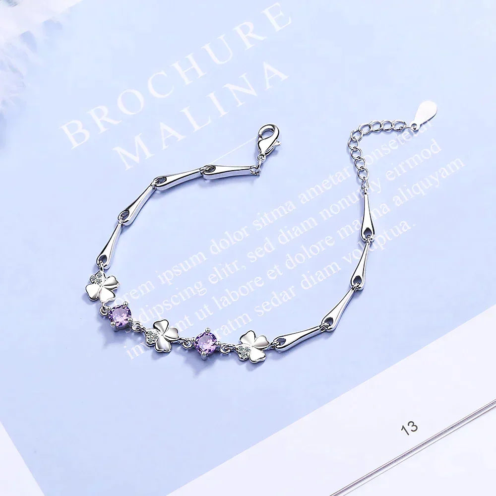 Dalira - Four-Leaf Clover Lucky Charm Bracelet with Crystal Accents