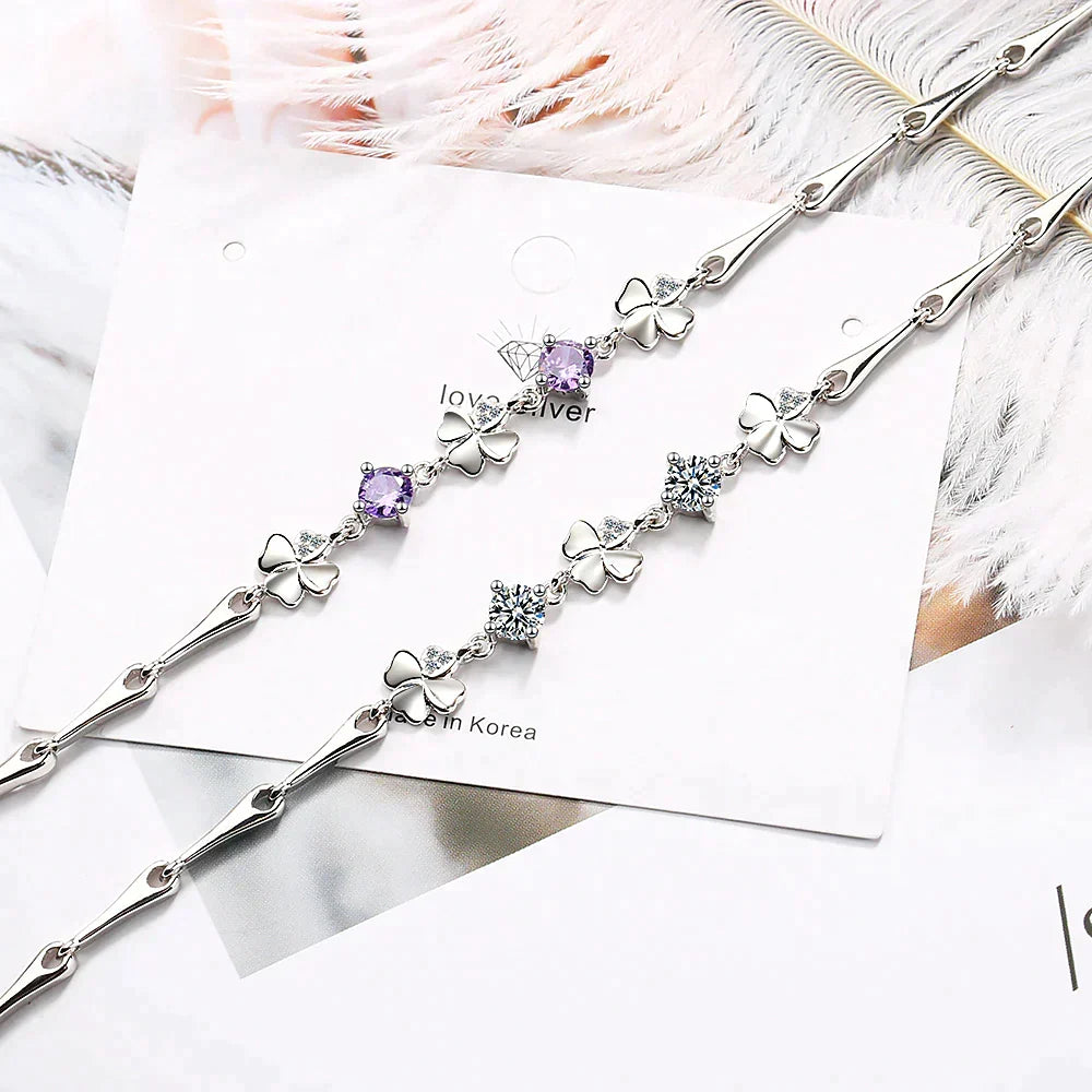 Dalira - Four-Leaf Clover Lucky Charm Bracelet with Crystal Accents