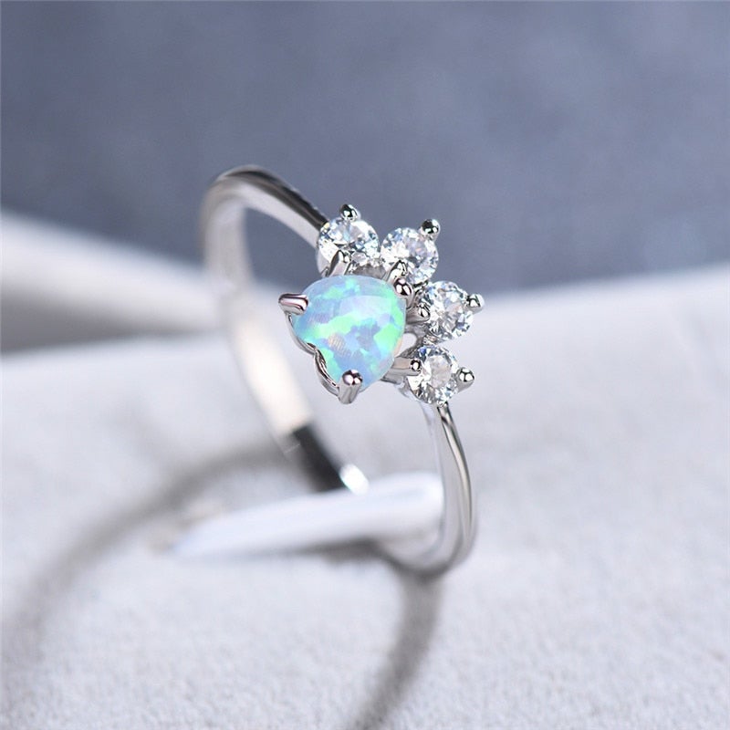 Celestine Collection - Silver Opal Ring with Zirconia Accent