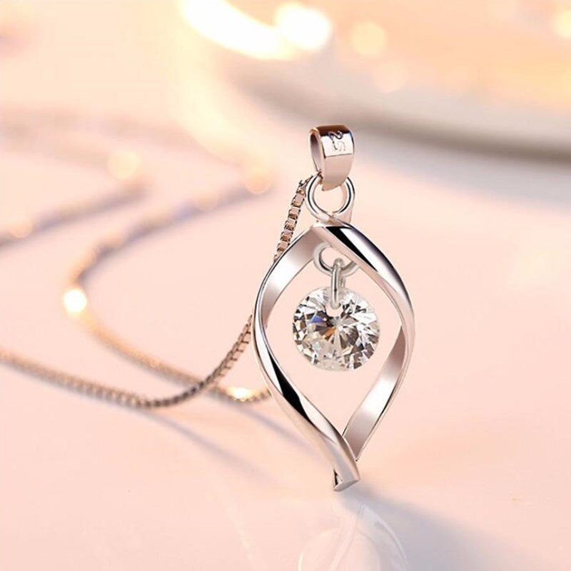 Elinor Silver Necklace - Sparkling Zirconia Crystal Pendant