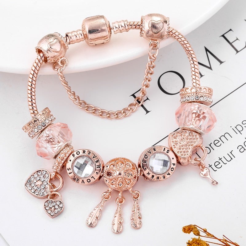 Dreamcatcher Bracelet - Pink Sterling Silver Charm Bracelet