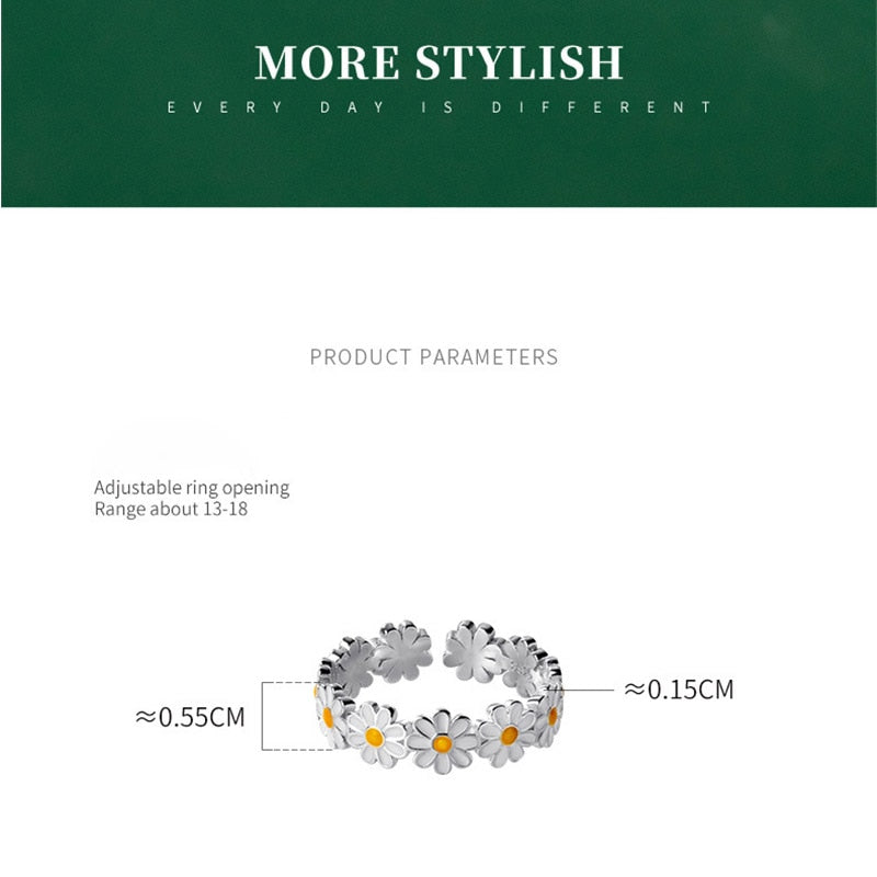 Eposia - Daisy Flower Ring in 925 Sterling Silver
