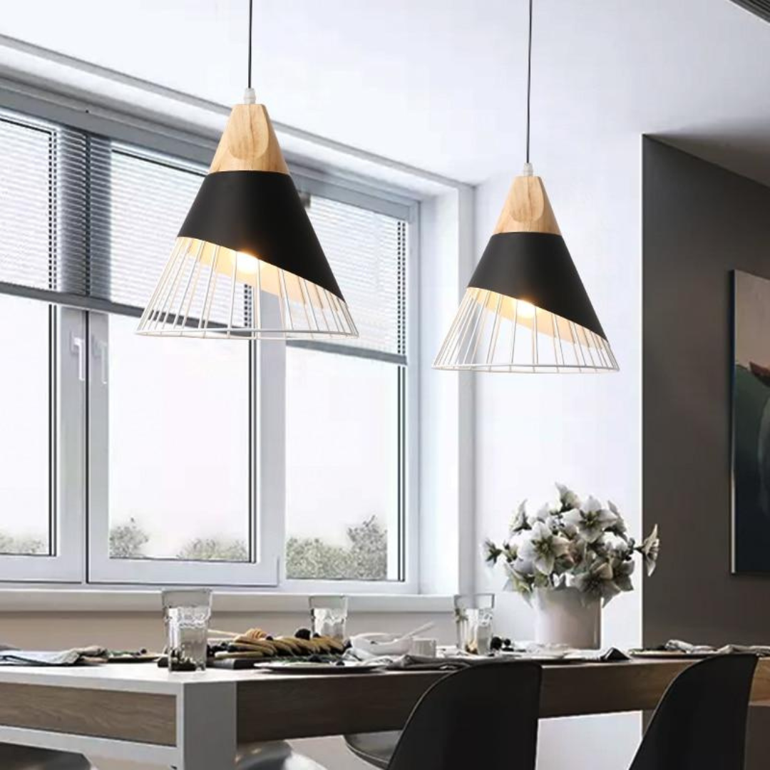 Kastoria - Industrial Pendant Lamp With Wood And Metal