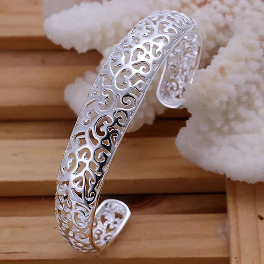 Silver Filigree Bracelet - Elegant Adjustable Cuff Design