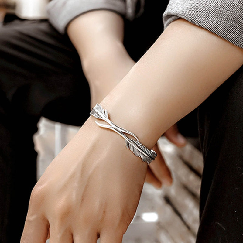 Duvane Adjustable Feather Bracelet - Sterling Silver Charm for Men and Women