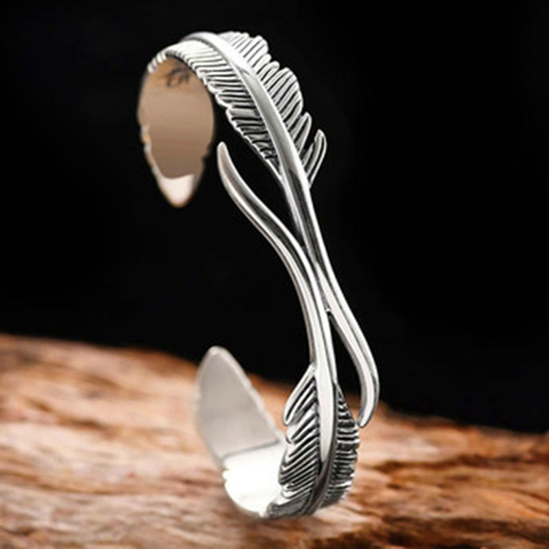 Duvane Adjustable Feather Bracelet - Sterling Silver Charm for Men and Women