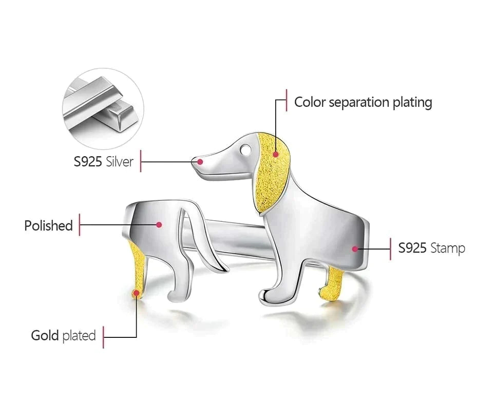 Cute Dachshund Ring - Adorable Sterling Silver Ring for Dog Lovers