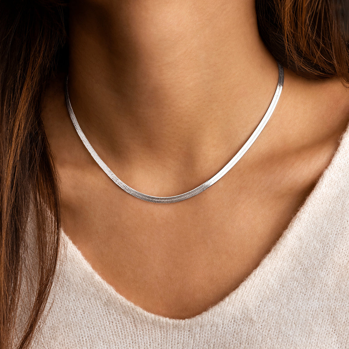 Helena Flat Chain Necklace - Elegant Adjustable Sterling Silver Design