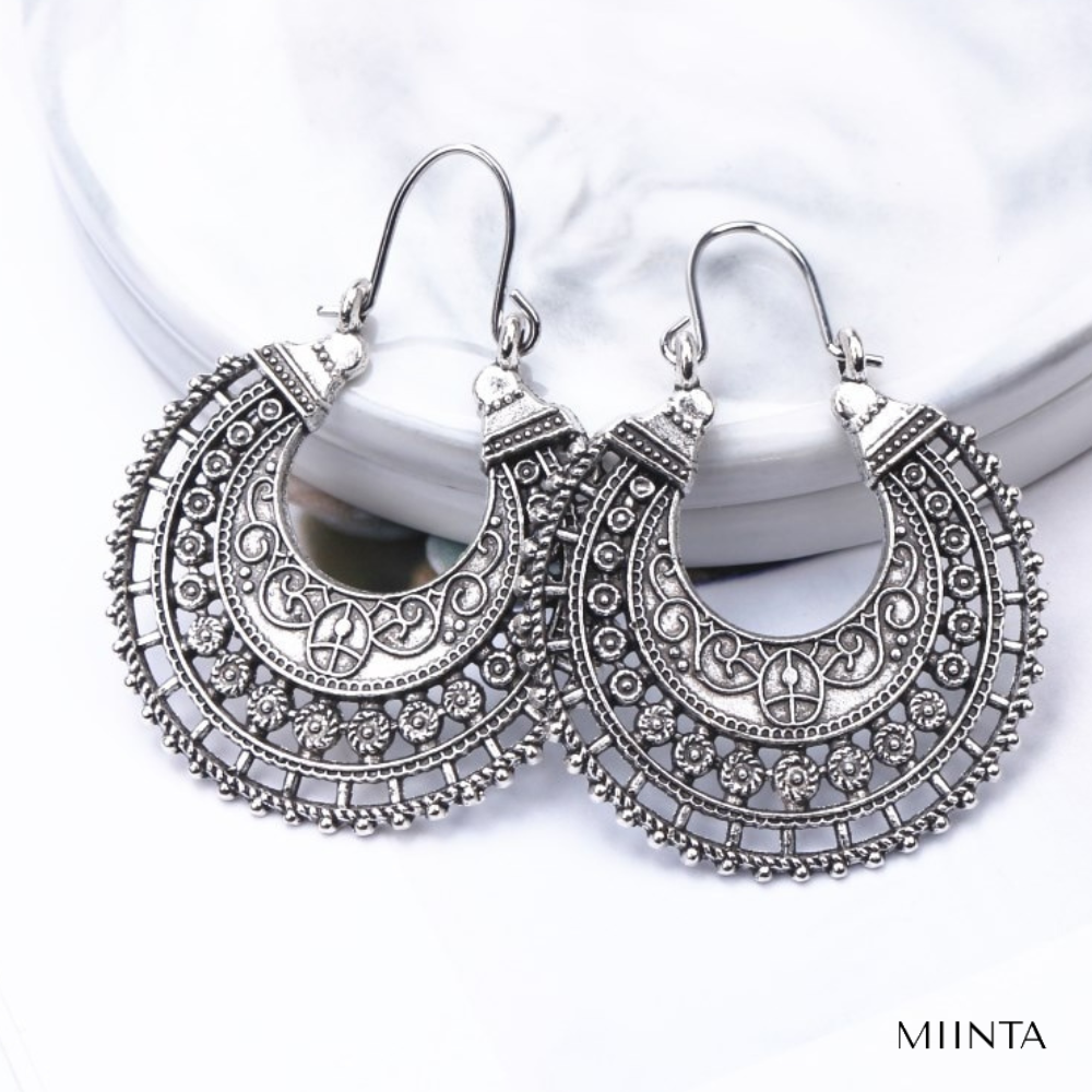 Dembria Tibetan Filigree Earrings - Elegant Sterling Silver Statement Jewelry