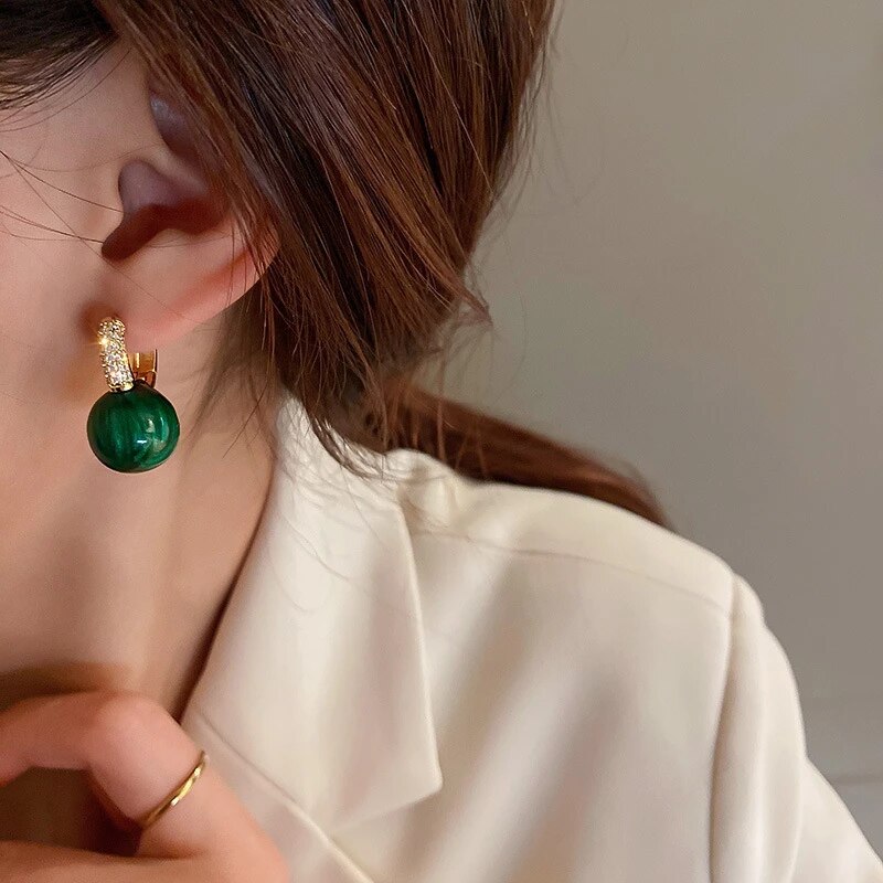 Alina Collection - Green Gold Pearl Earrings for Effortless Elegance
