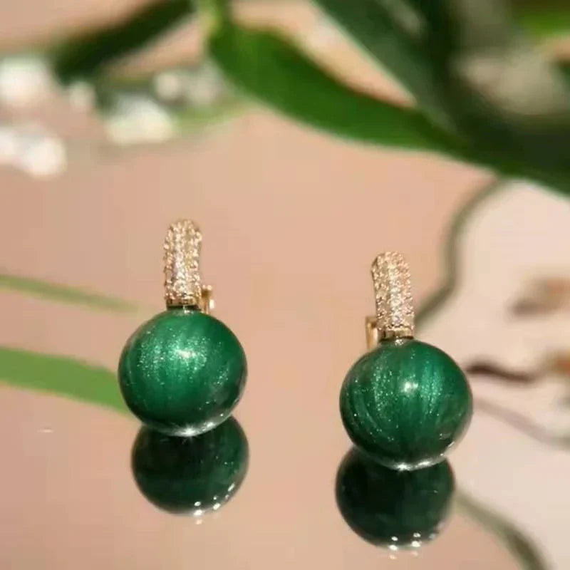Alina Collection - Green Gold Pearl Earrings for Effortless Elegance