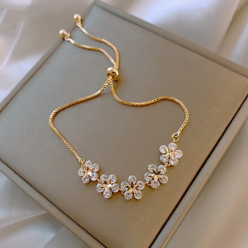 Rosalind - Gold Floral Crystal Bracelet