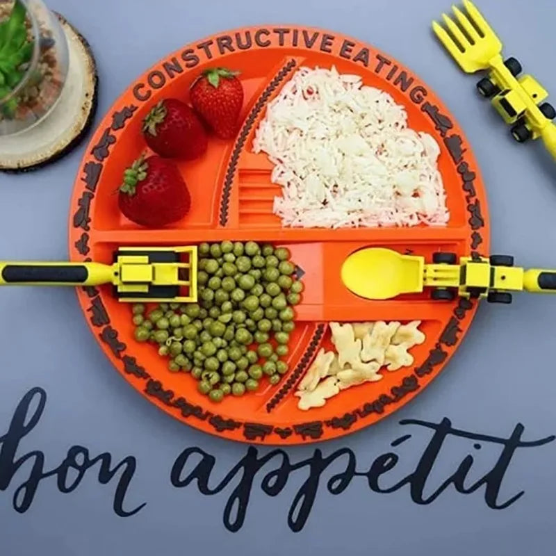 ConstructoFork - Bulldozer-Shaped Kids Utensil Set for Mealtime Fun