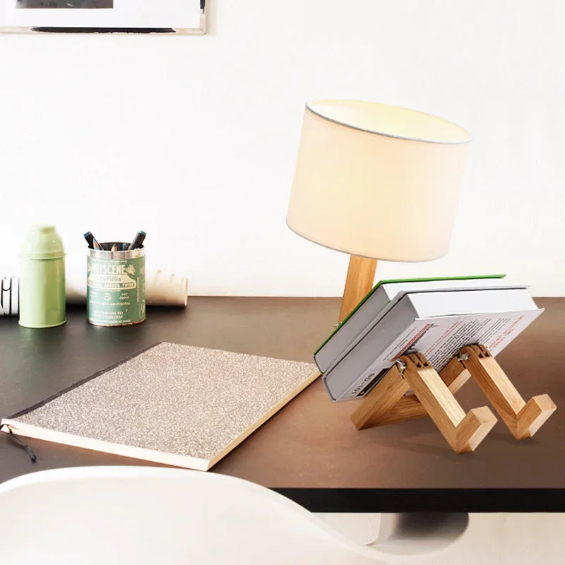 RutanFlex - Elegant Wooden Table Lamp with Book Storage