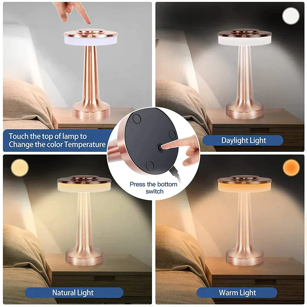 LumiCrest - Wireless Retro LED Table Lamp with Touch Dimming