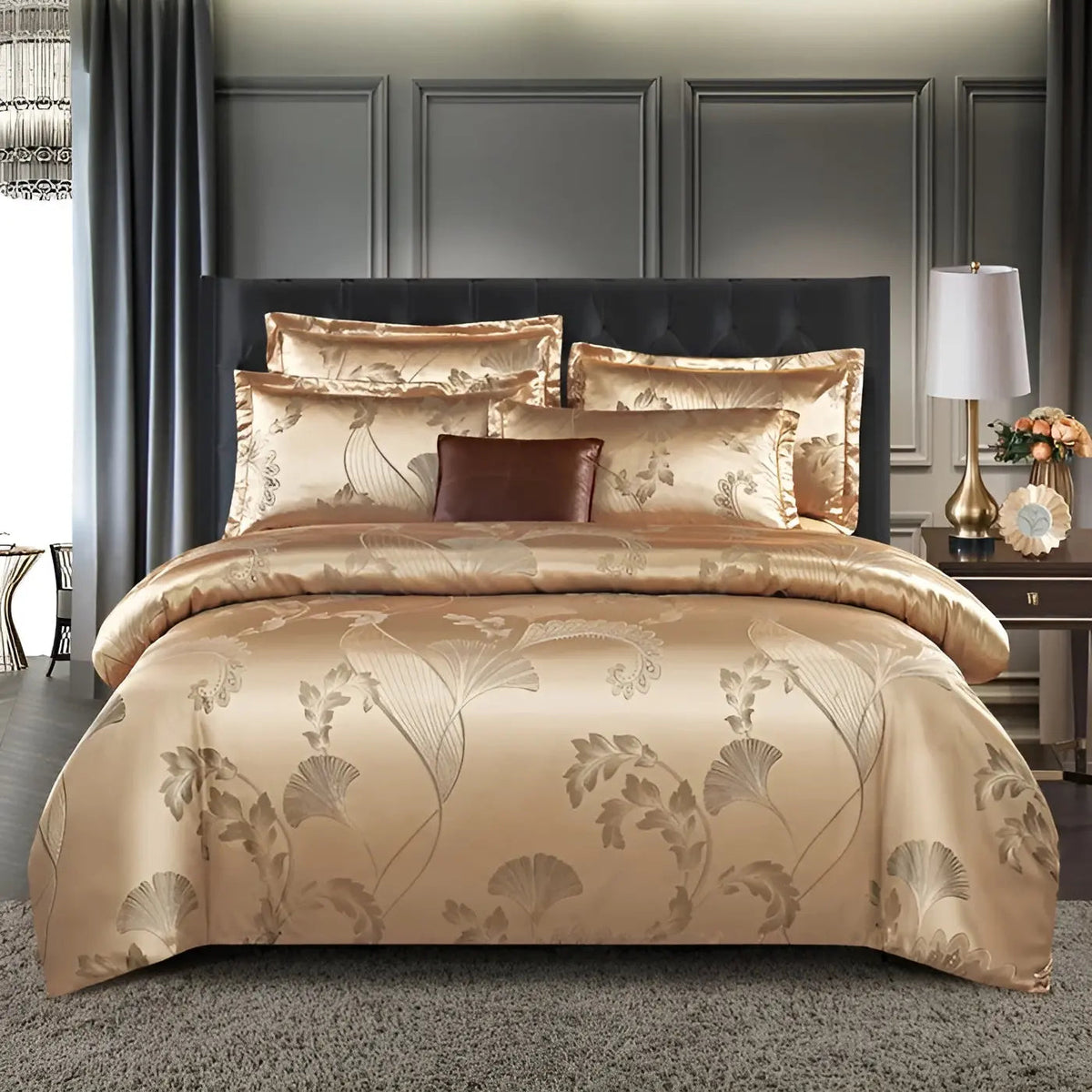 SatinOpulence - Luxury Jacquard Satin Duvet Cover Set