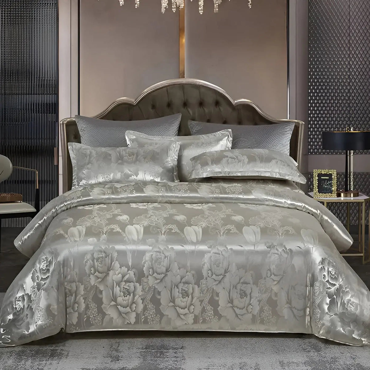 SatinOpulence - Luxury Jacquard Satin Duvet Cover Set