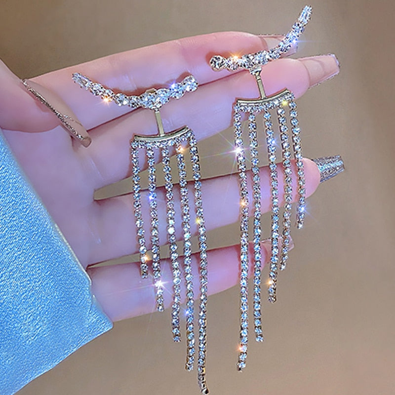 Arlowe - Chic Rhinestone Tassel Drop Earrings