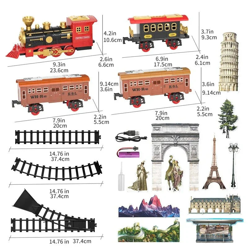 Delrail Set - Vintage Train Playset with Lights, Sound, and Steam Effects