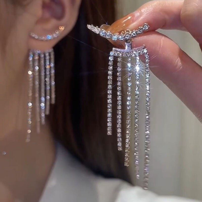Arlowe - Chic Rhinestone Tassel Drop Earrings