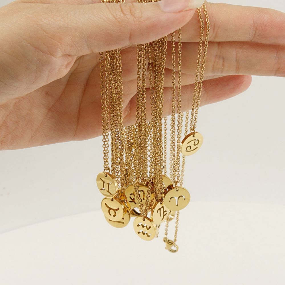 Zodiac Necklace - Tarnish-Resistant Stainless Steel Coin Pendant