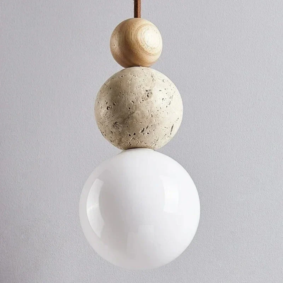 TravertineGlow - Elegant Mahogany Pendant Lamp for Your Home