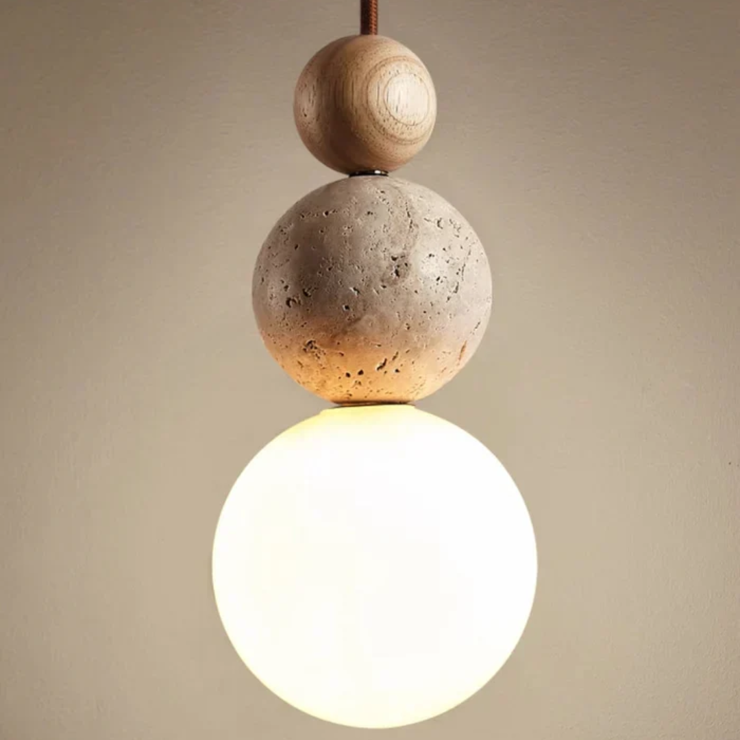 TravertineGlow - Elegant Mahogany Pendant Lamp for Your Home