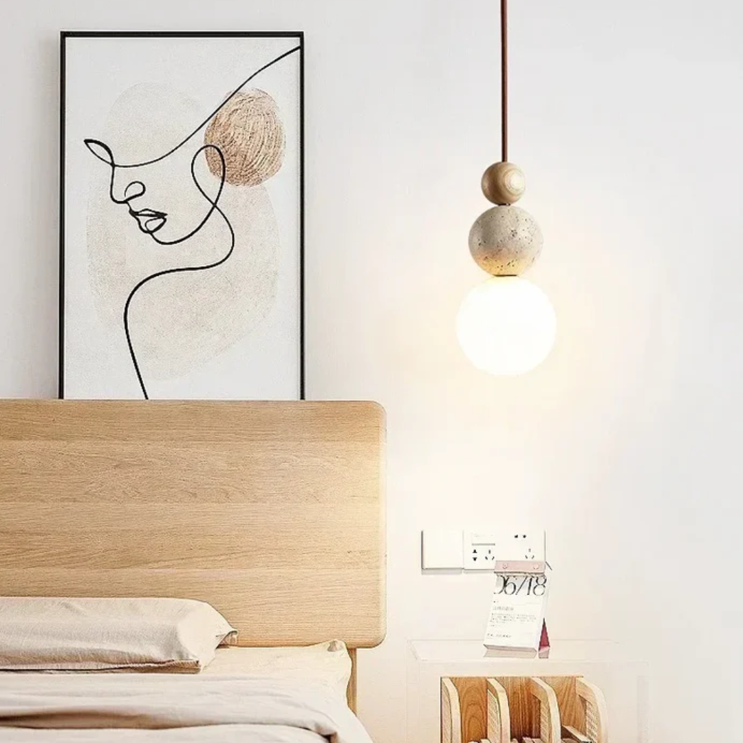 TravertineGlow - Elegant Mahogany Pendant Lamp for Your Home