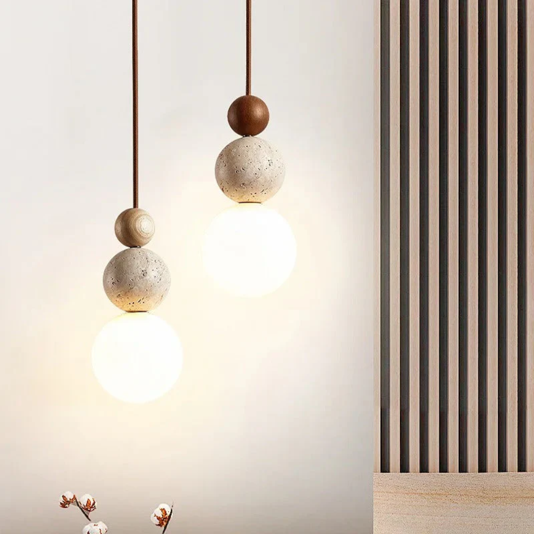TravertineGlow - Elegant Mahogany Pendant Lamp for Your Home
