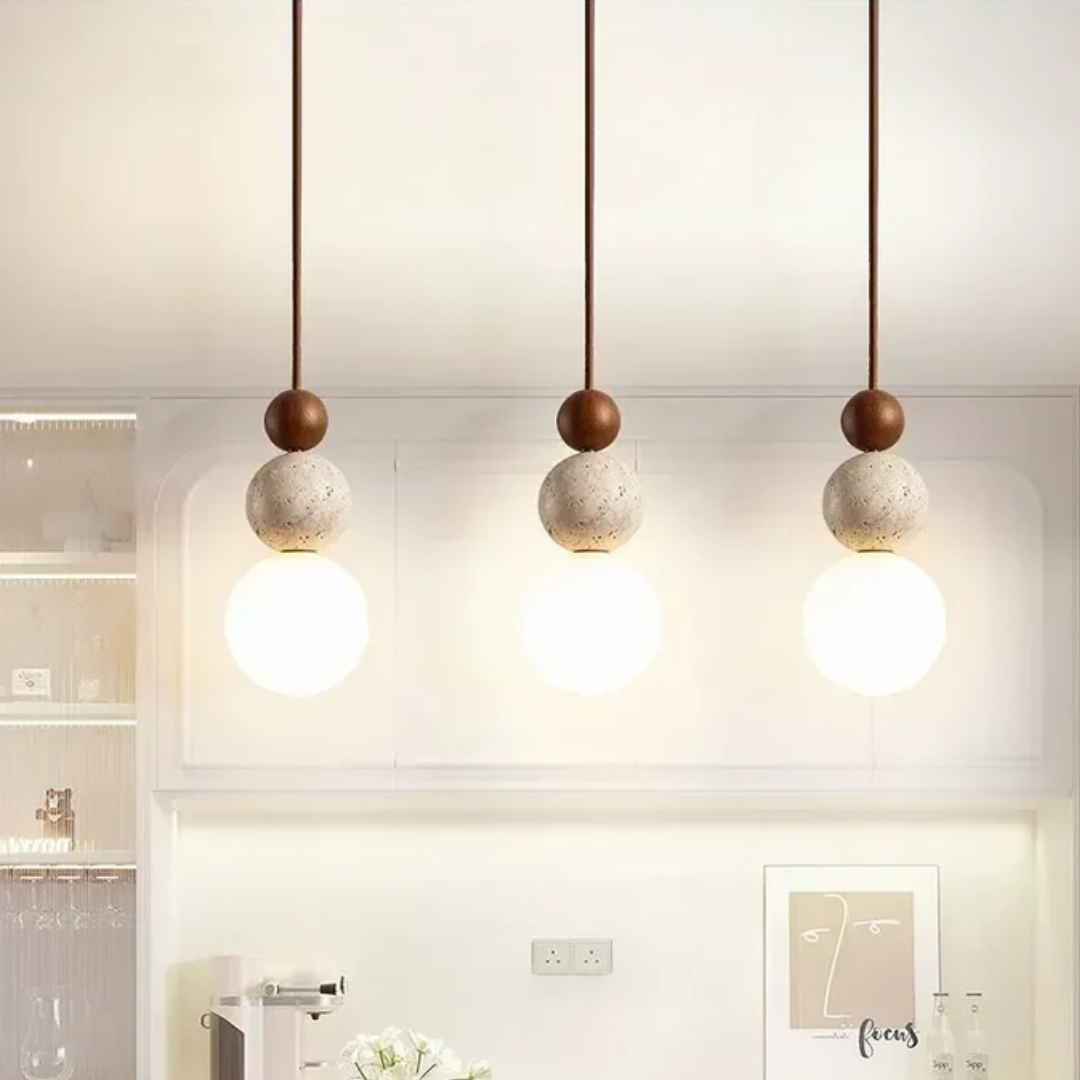 TravertineGlow - Elegant Mahogany Pendant Lamp for Your Home