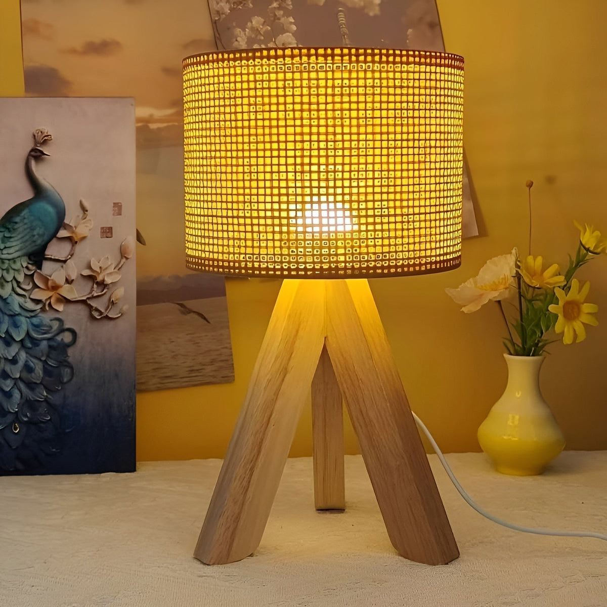 WovenWood - Handmade Rattan Table Lamp with LED