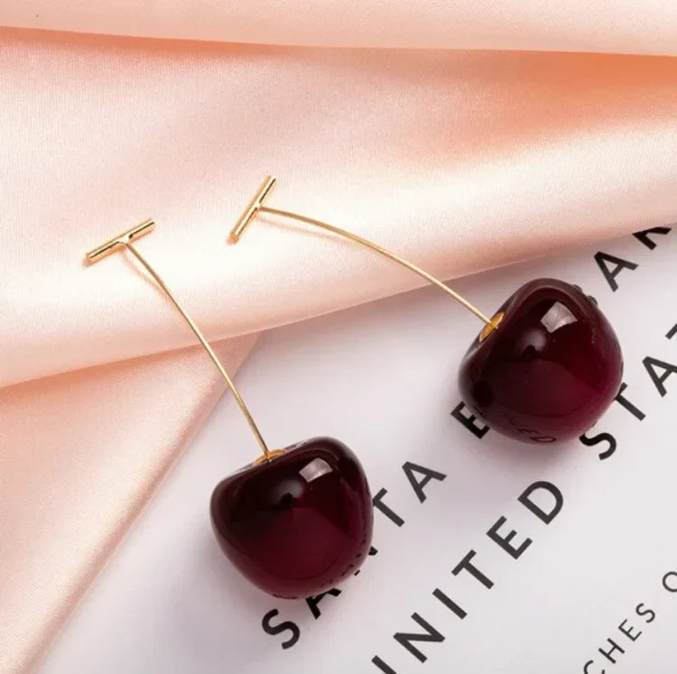 Fleur Earrings - Gold-Plated Red Cherry Drop Earrings