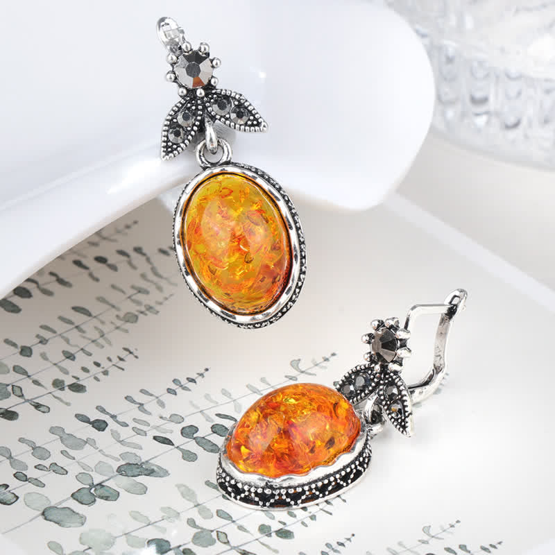 Nora Vintage Floral Amber Earrings - Timeless Retro Elegance