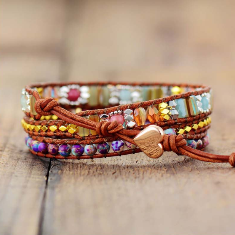 Winnie Wrap Bracelet - Handmade Leather Bracelet with Natural Gemstones