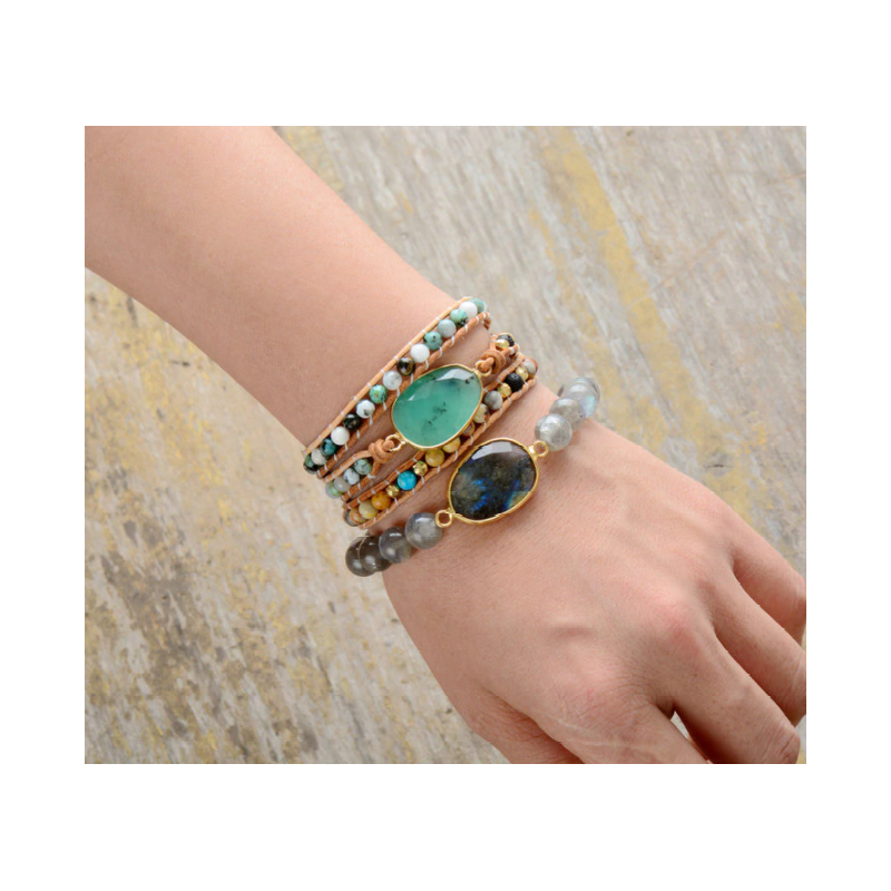 Winnie Wrap Bracelet - Handmade Leather Bracelet with Natural Gemstones