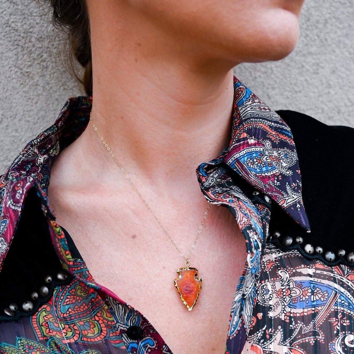 Aeliana - Natural Carnelian Crystal Arrowhead Necklace