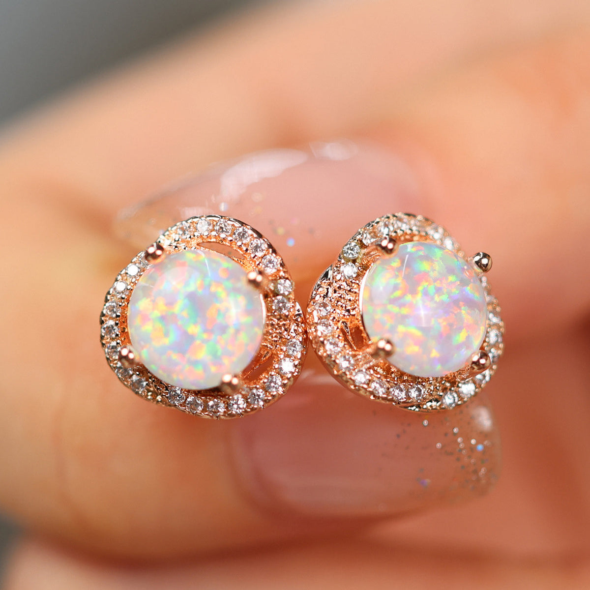 Elara Collection - White Opal & Zirconia Clover Earrings