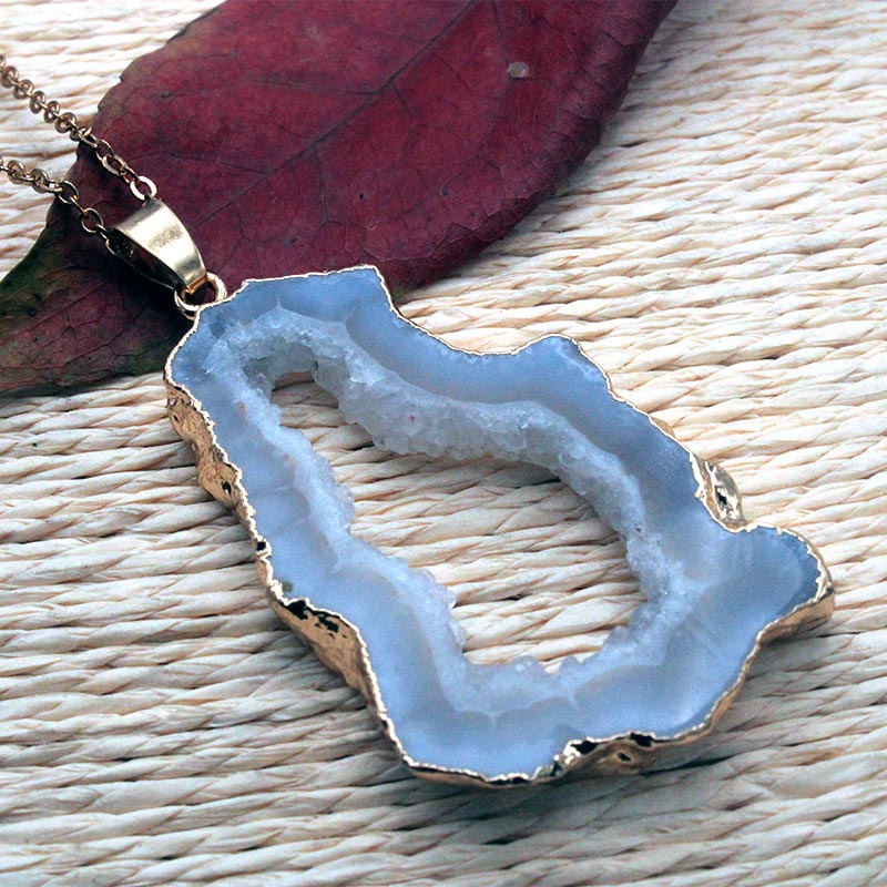 Gaia Natural Crystal Geode Pendant - Raw Stone Jewelry for Crystal Lovers