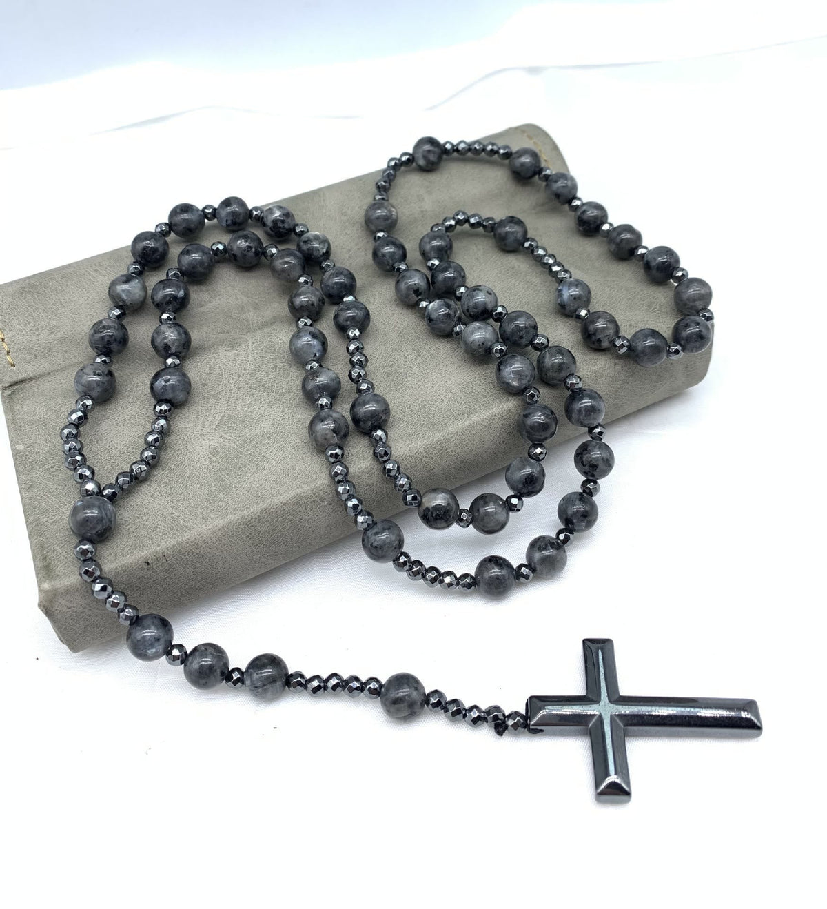 Corvaen - Tiger Eye and Lapis Lazuli Cross Rosary Necklace, Orion Collection