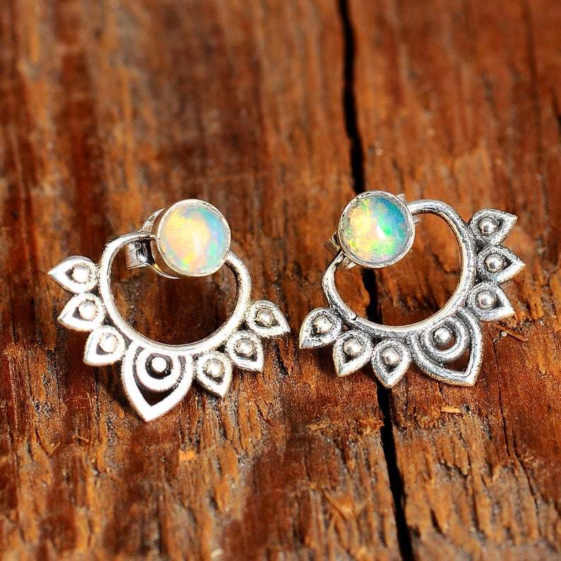 Sophia Natural Opal Lotus Earrings - Elegant Everyday Style