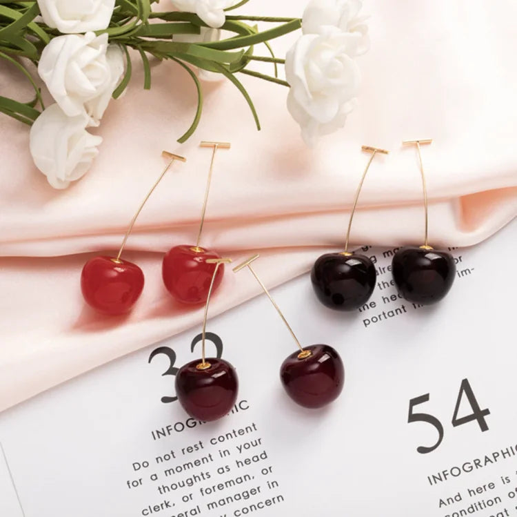 Fleur Earrings - Gold-Plated Red Cherry Drop Earrings