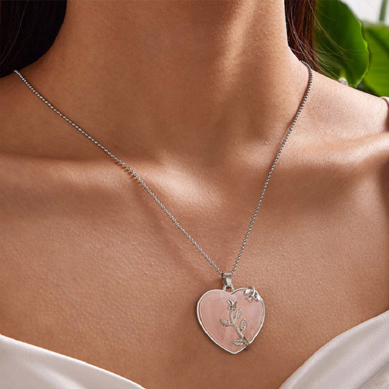 Amara Heart-Shaped Rose Quartz Necklace - Elegant Romantic Pendant