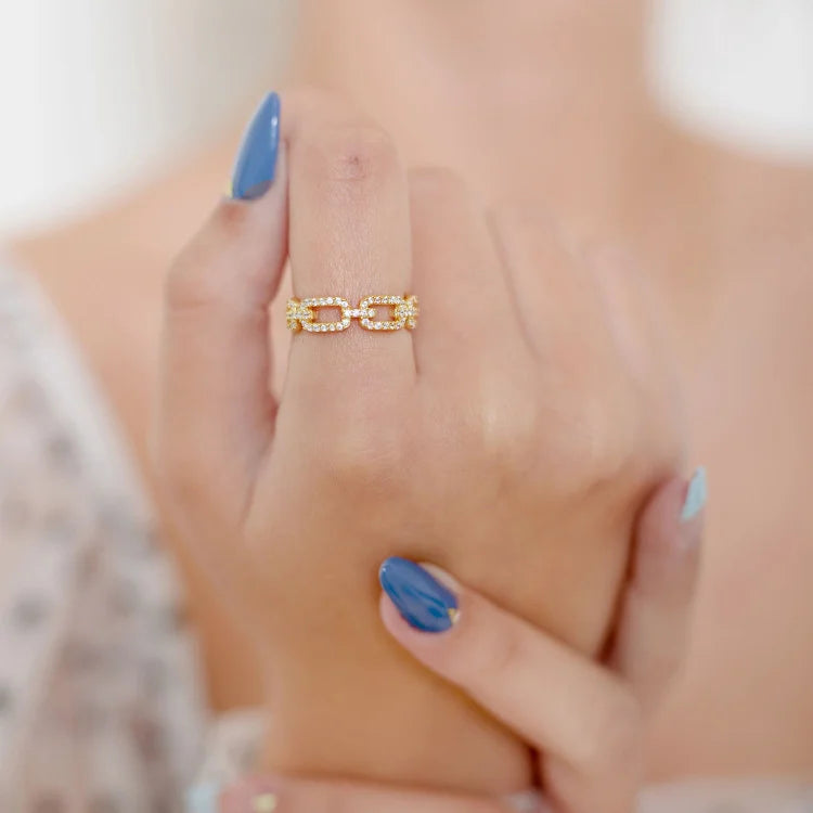 Marina - Radiant Gold Chain Ring with Zirconia