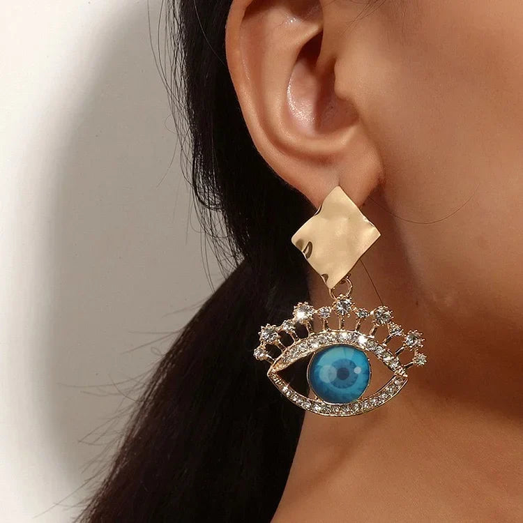 Nerina Gold Vintage Evil Eye Earrings - Protective Charm Drop Earrings
