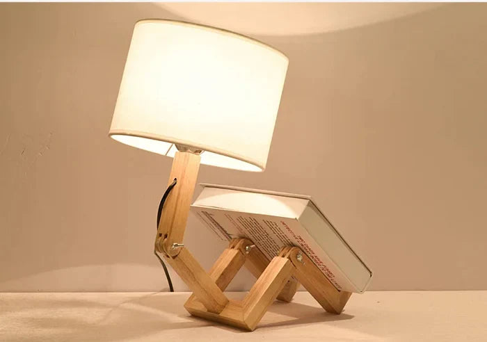 RutanFlex - Elegant Wooden Table Lamp with Book Storage