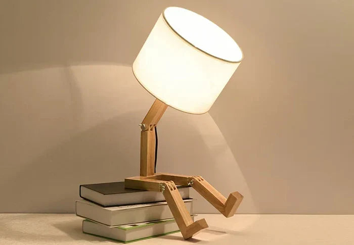 RutanFlex - Elegant Wooden Table Lamp with Book Storage