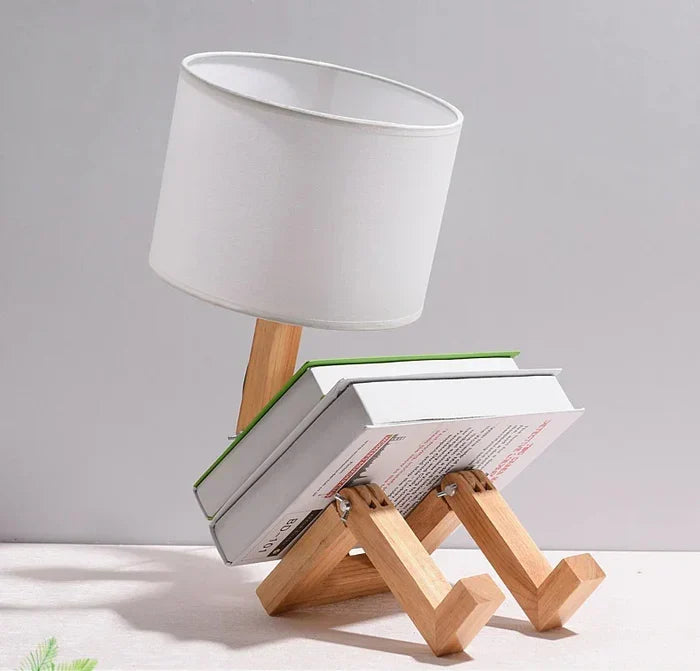 RutanFlex - Elegant Wooden Table Lamp with Book Storage